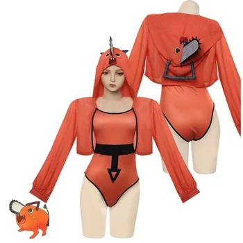 Pochita Cosplay Kostum Za Dekleta Anime Žago Človek Jumpsuit Kopalke Plašč Halloween Carnival Party Ženske Prikrivanje Oblačila