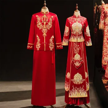 Razkošno Vezenje Okrasnih Mandarin Ovratnik Poročiti Qipao Tradicionalni Kitajski Nevesta Poročni Obleki Cheongsam Haljo De Mariée