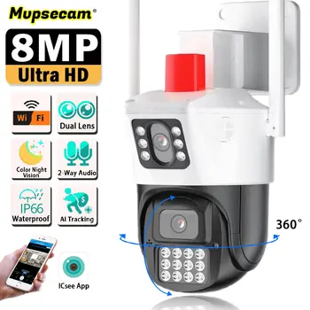 8MP 4K Wifi Kamera Dvojno Objektiv Varnostno Zaščito Nepremočljiva Varnosti CCTV Video nadzorna Kamera Policija Svetlobni Alarm IP Kamere