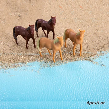 Merilu 1:64 Miniaturni Konj ABS Živali Model Za Izdelavo Kmetiji Pesek Tabela Stavbe Scene Postavitev Diorama Kompleti 4Pcs/Veliko