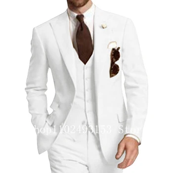 Nove Modne Moške Obleke, Slim Fit 3 Kosov Elegantno Formalno Klasičnih Groomsmen Poročno Obleko, Obleko (Blazer+Telovnik+Hlače) Kostum Homme