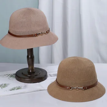 2022 NOVE Ženske vedro klobuk s Kovinsko sponko kape Panama luksuzne klobuk ribič klobuk Dame poletje, sonce Potovanja Plaži Klobuk