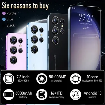 S23 Ultra 7.3 HD Zaslon Pametnega telefona Original 5G Dual Sim Celulares Android Odklenjena 108MP 6800mAh Mobilni Telefon