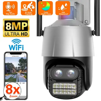 WIFI IP Kamera 4K 8MP PTZ Kamere na Prostem 2.8+12 mm Dvojno Objektiv 8X Zoom Varnostne Kamere Samodejno Sledenje P2P CCTV Nadzor iCSee