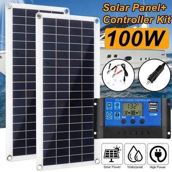 100W solarnimi Sistem Dual 12V USB z 30A/60A Krmilnik Sončne Celice Poli Sončne Celice Moč za Avto, Jahto RV Baterija Polnilnik