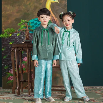Hanfu za Otroke, Dekleta, Fantje, Vrhovi in Hlače Obleke Vila Kostum Cosplay Ljudskega Plesnega Tang bo Ustrezala Tradicionalni Kitajski Oblačila HFT013