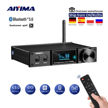 AIYIMA D05 Bluetooth 5.0 Ojačevalnik 120Wx2 Zvok Amplificador Subwoofer Ojačevalnik USB DAC OLED APTX 2.1 Domači Kino