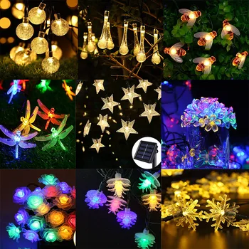 18 Slogi Sončne Venci svetlobe niz 5-12M Breskov Cvet Svetilka Power LED Niz Vila Luči Vrt Božični Dekor Za na Prostem