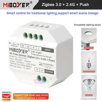 110V 220V Miboxer Zigbee 3.0 AC Triac Dimmer 2.4 G Daljinski upravljalnik Potisnite stikalo halogenske Luči triac zatemniti LED svetilke Krmilnik