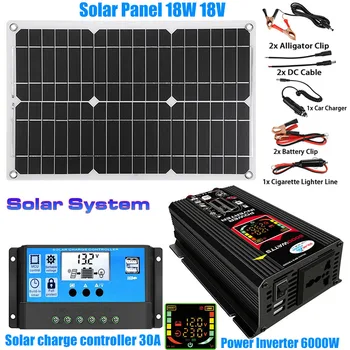 Sončne celice, Inverter 4000W/6000W 110V-220V solarnimi 18W Krmilnik LED Zaslon Sončne Inverter Smart Baterija se Polni Penzion