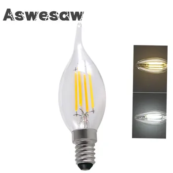 Aswesaw E14 LED Sveče Žarnice C35 2W 4W 6W 220V Toplo Bela E27 Žarilno Svetlobe 2700 3000K Edison Retro Sveča, Luč visoke kakovosti