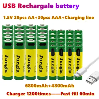 2023 AA + AAA, velike zmogljivosti, 6.8/4.8 Ah akumulatorska litij-ionska baterija 1,5 V USB hitro polnjenje litij-ionska baterija+Polnjenje linija