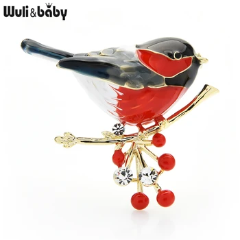 Wuli&baby 2021 Multicolor Ptica Broška Zatiči Kakovosti Emajl Ainmal Broške Novo Leto Oblikovalec Nakita Darilo Pyrrhula pyrrhula