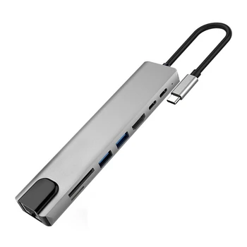 USB C Vozlišče Tipa C 3.0 Do 4K Adapter Z RJ45 Ethernet kartica SD/TF Card Reader Za osebni RAČUNALNIK Prenosni Računalnik Hub