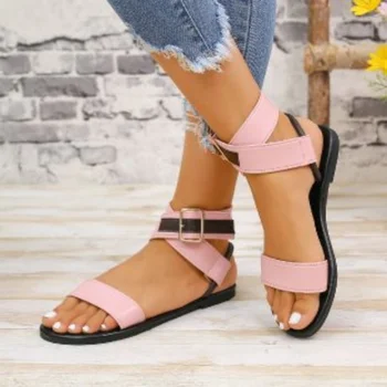 Sandali Lady Čevlji PU Barva Moda Priložnostne Ulica Plaži Osebnost Osvežujoč Preprost Belt Sponke Udobne Sandale