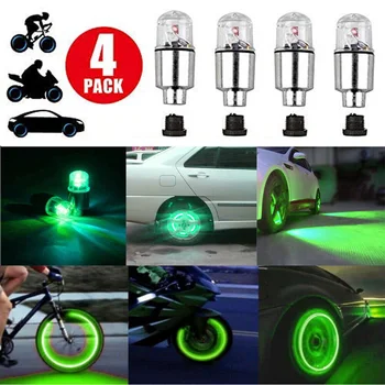 4pcs Green Car Kolesa Pnevmatike Pnevmatike Zračnega Ventila LED Luči Skp Zajema Pribor Motocycle 4 Led Luči Kolo Zraka Skp Lučka