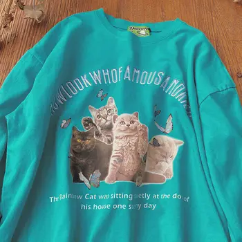 Japonski Mačka Metulj Crewneck Majica Ženske Oversize Svoboden Korejski Priložnostne Nekaj Jesensko Zimski Flis Puloverji Puloverji 2022