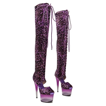 Leecabe 17 CM/7inches Leopard Zgornji open toe seksi eksotičnih mlade trend modni Visoke Pete platformo Pole Dance boot