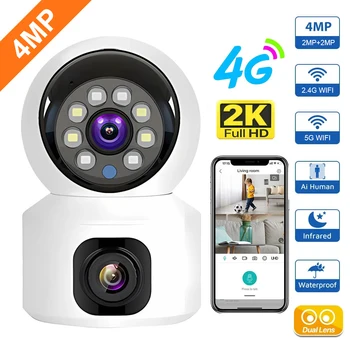 Kartica SIM 4G Kamere Zaprtih Dvojno Lečo Mini IP Kamero 2K 4MP WIFI Brezžična Varnost Night Vision Camara Video Nadzor V380 Pro