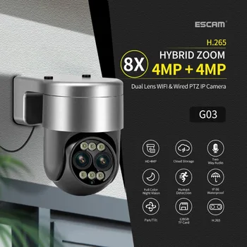 ESCAM G03 kateri je daljnogled objektiv Dome Kamera Dvojno Night Vision Brezžični wifi dvosmerno Glasovno Humanoid Sledenje Alarm, Vodotesen Fotoaparat