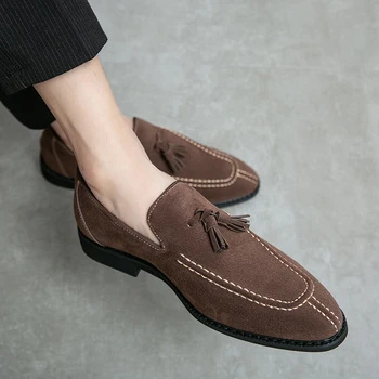 Nove italijanske luksuzne blagovne znamke cowhide antilop opozoril toe čevlji za moške loafers moške casual moški čevlji traper slog, usnje, usnjeni čevlji moški