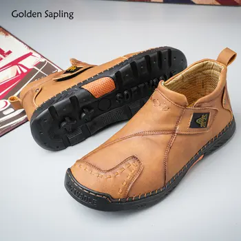 Zlati Sapling Retro Moški Čevlji Udobno Platforma Čevlji za Prosti čas Stanovanj Usnje Dihanje Gleženj Boot Moških rednega Dela Obutev