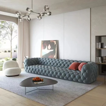 Italijanski svetlobe luksuzni minimalističen, usnje, tkanine, naravnost vrstico celoti potegnite gumb kavč kombinacija Ameriške dnevna soba
