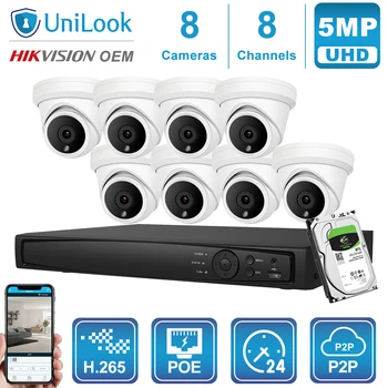 UniLook 8CH NVR 4/6/8Pcs 5MP POE IP Kamero NVR Komplet Outdoor CCTV Varnostni Sistem Night Vision OEM H. 265 P2P Prikaz Audio