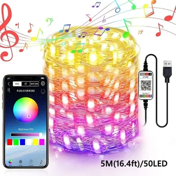 LED Niz Luči USB Pravljice Lahka Glasba Bluetooth Sync APLIKACIJO za vsako. 2-10m Spreminjanje Barve Zvezdnato Sijalka RGB Počitnice Dekor