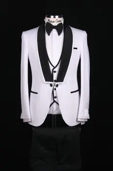 Kostum Homme Bele Moške Obleke 3 Kosov 2021 Slim Fit, Primerna Za Ženina Tuxedos Terno Poroka Poročna Jopič (Suknjič+Hlače+Telovnik)