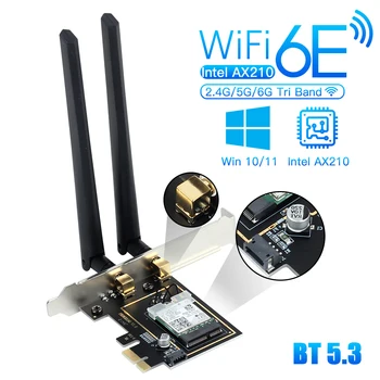 WiFi 6E Intel AX210 5374Mbps Tri Band 2,4 G/5 G/6Ghz AX210NGW Bluetooth 5.2 802.11 AX WiFi 6 PCIe Brezžični vmesnik PC Windows 10/11