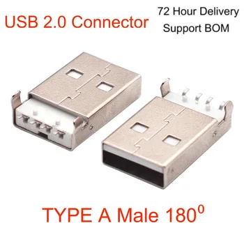 8PCS-Priključek USB 2.0 Tip A Moški 180⁰ SMT 4PIN Pogosto Uporablja V Ac Vtič Za Podporo Polnjenje Prenos Podatkov