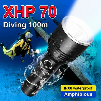 XHP 70 Super Moči Potapljaško Svetilko 4 Modse Nepremočljiva Polnilna Podvodno Potapljanje Ultra Svetla LED Luči Potapljanje Bliskavica