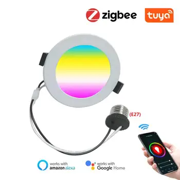 Tuya Zigbee Smart LED Downlight, WC wc Strop Spot Luči Žarnice RGB+CW Zatemnitev Luči 6W/9W Smart žarnica Delo Z Alexa