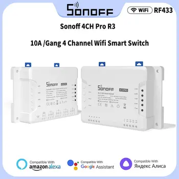 Sonoff 4CH Pro R3 10A /Banda 4 Channel Wifi Smart Stikalo 433 MHZ RF Remote, Wifi Luči Stikalo Podpira 4 Naprav Deluje z Alexa