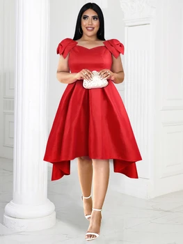 Off Ramenski Obleke za Ženske Rdeča Loki Asimetrični A-LINE Naguban Kolena-Dolžina Praznovanje Classy Večer Stranka Plus Velikosti Oblek