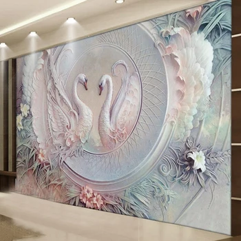 Po meri Zidana Evropski Stil 3D tridimenzionalni Relief Swan Umetnost Plakata Ozadje, Dnevna Soba, TV, Kavč Backgruond Stensko Slikarstvo