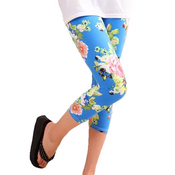 VIIANLES Kratek Legging Priložnostne Hlače Cvjetnim Tiskanja Ženske Capris Visoka Vitka Leggins Lady je Elastična Slim Fitnes Leggins