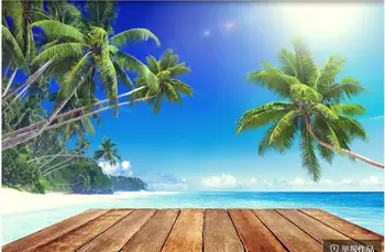 po meri moralno ozadje 3d narave Hd kokosovo drevo, plaža, morje krajine doma dekor fotografijo za Ozadje v dnevni sobi