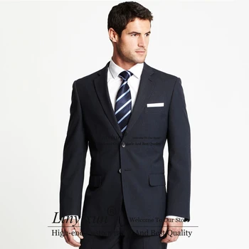 Moda Navy Blue Moški Obleke Slim Fit Formalnih Poslovnih Jopič Poroko Ženina Jopičem Banket Kostum Homme 2 Delni Komplet Jakna In Hlače