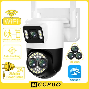 Mccpuo 4K 8MP Tri Objektiv PTZ Wifi Kamera Dvojno Zasloni AI ljudmi Prostem 4MP Varnosti CCTV Nadzor, IP Kamere Yoosee
