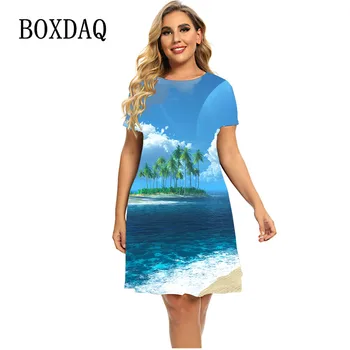 2023 Ženske Obleke Za Poletje Beach Slog Pokrajino Vzorec 3D Tiskanja Obleko Priložnostne Kratek Rokav O-Vratu, Ohlapno Plus Velikost Obleko 6XL