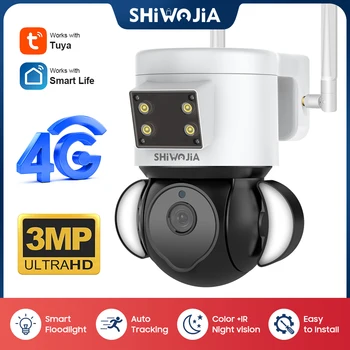 SHIWOJIA Zunanji Nadzor Kamere s Kartice Sim 4G 3MP Two-Way Audio Home Security Kamera IR Nočno Vizijo Speed Dome Kamera