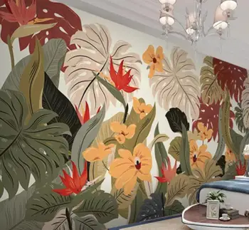Po meri 3d ozadje zidana Nordijska tropskih rastlin ozadje Ročno poslikane banana listov v ozadju stene de papel parede