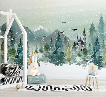 Po meri 3d ozadje Nordijska ročno poslikano grad gozdnih živali, otroška soba ozadju dekor stene papirja papel tapiz