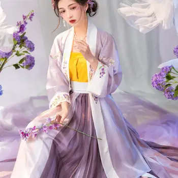 Ženske Kitajski Hanfu Vezenje Cvet 3pcs Pravljice, Cosplay Kostum Pomlad Poletje Stari Princeness Kostum Halloween Obleko