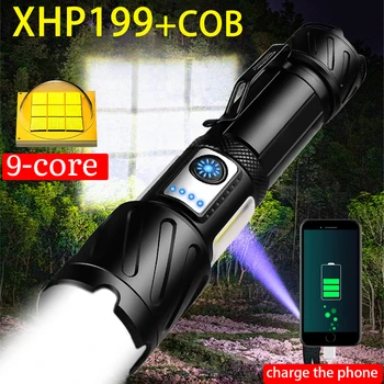Super Svetla XHP199 LED Svetilka Zoomable USB Polnilne Visoko Zmogljiva baterijska Svetilka Nepremočljiva 18650 Taktično Bliskavica