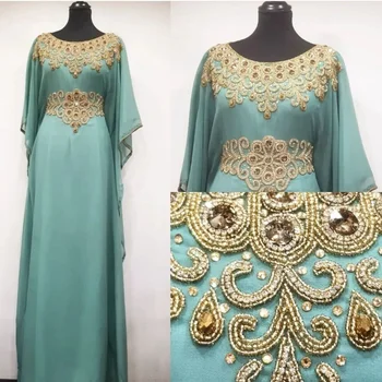 Zelena morje Royal Islamske Sodobne Elegantno Dubaj Maroški Dolgo Majico Arabski Stranka Obleko Evropski in Ameriški Modni Trendi