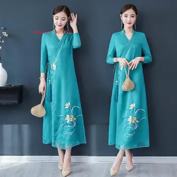 2023 kitajski izboljšano cheongsam starodavne tradicionalne ljudske obleko nacionalni cvet vezenje šifon obleko orientalski etnične obleko
