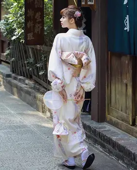 Japonski Kimono Žensk Pomlad Obleko Bele Novo Tradicijo Yukata Mladi Vključujejo Pasu Robe
